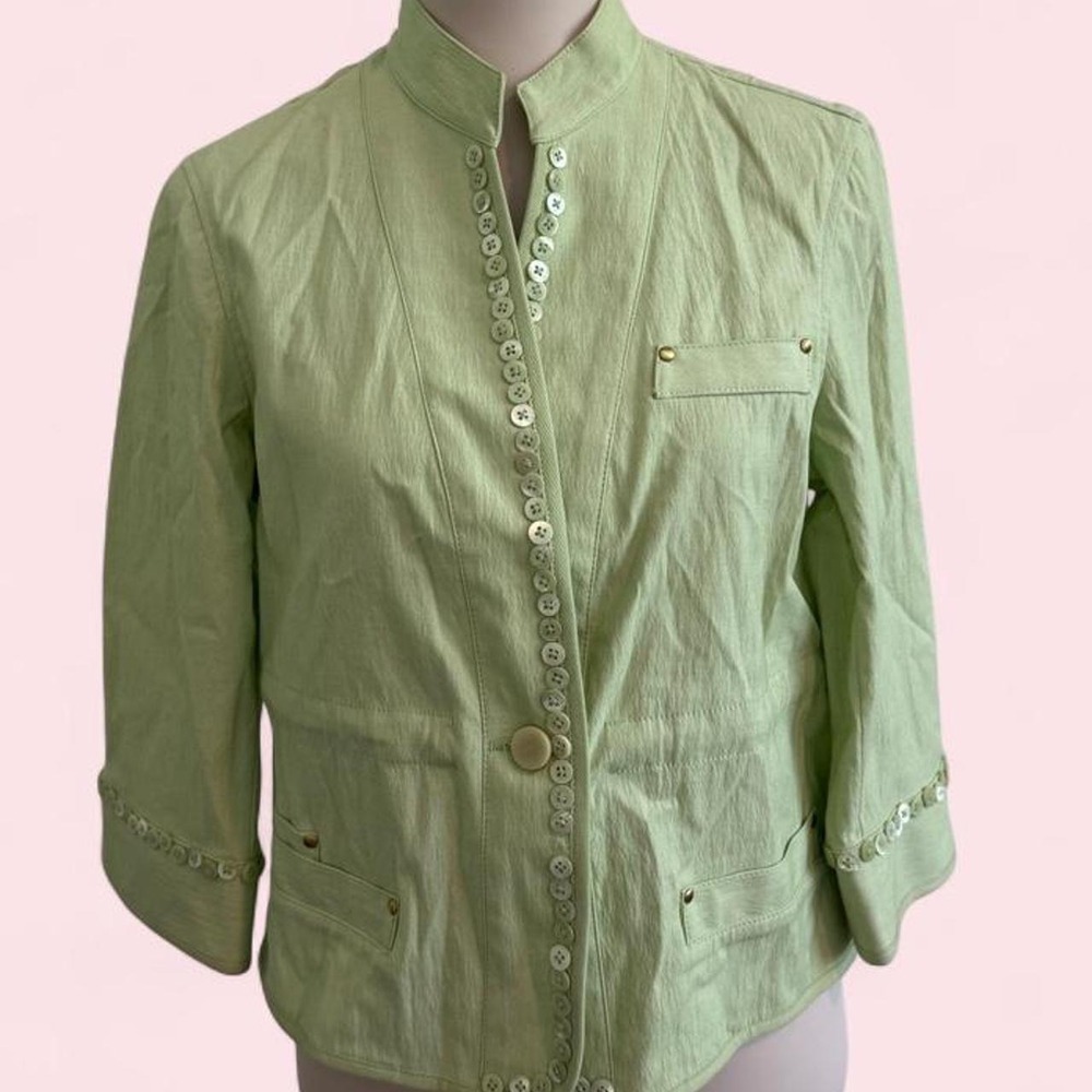 Y2K Etcetera Sage Green Button Jacket | Multi-Pocket | Size 8